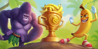 Baner z bananem uciekającym przed gorylem na stronie Go Kong Casino
