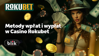 Baner z kobietą trzymającą w ręku pieniądze na stronie Roku bet Casino